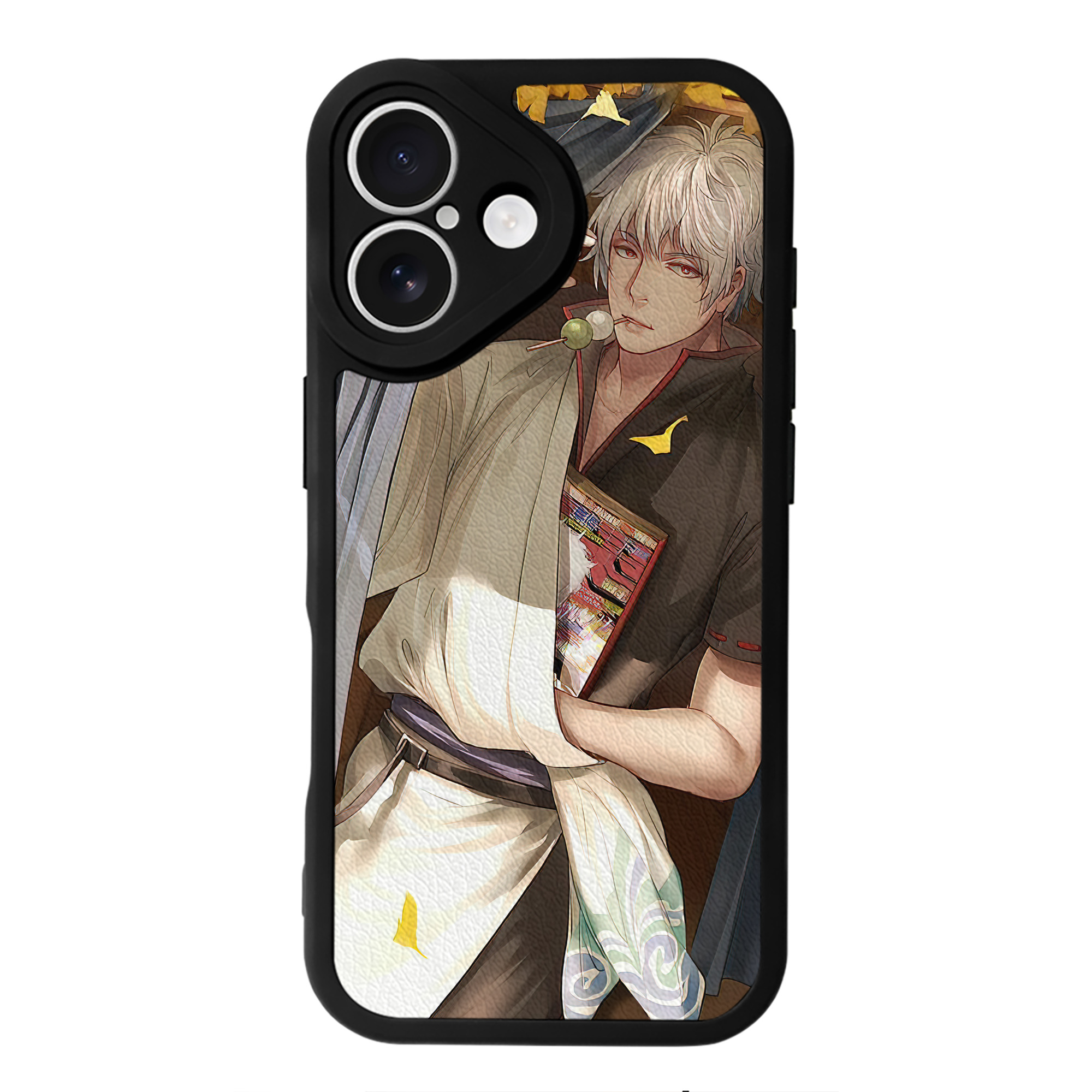 （画像用） ぎんたま 坂田銀時（さかたぎんとき） 神楽 志村新八（しむら しんぱち） GINTAMA Sakata Gintoki Kagura Shimura Shinpachi 【iPhone 16シリーズ対応】シリコンスマホケース（レザー調） 材質：シリコン